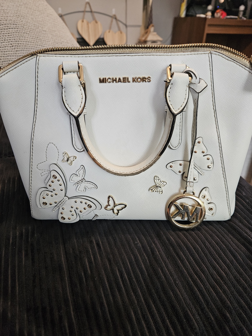 Michael Kors White Butterfly Embellished Satchel